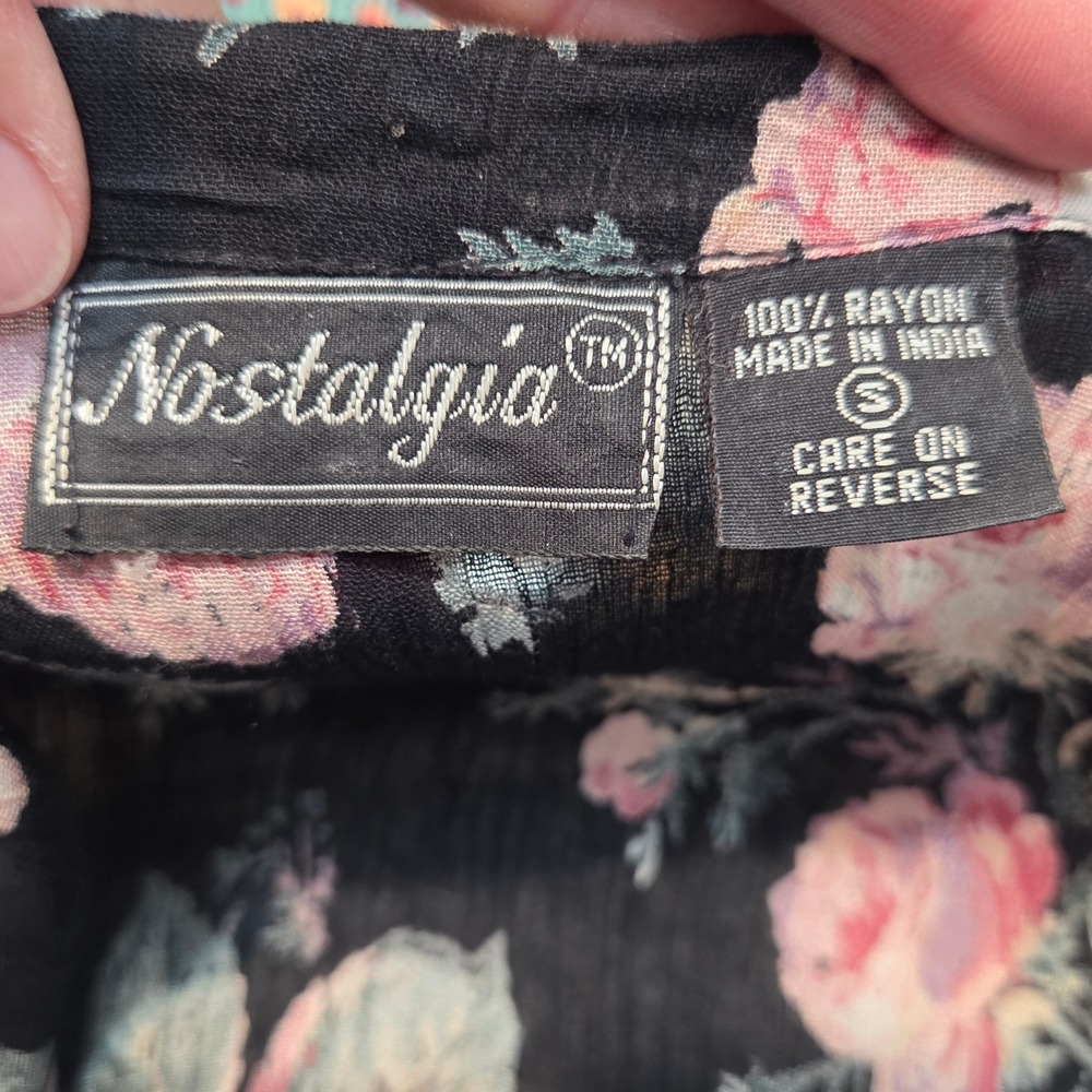 Vintage 90s‎ Nostalgia Womens Black Floral Crinkle Rayon Button Front Maxi S - Picture 5 of 9
